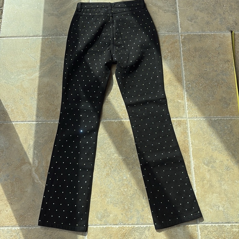 Gianni Bini $119 Black Ivy Rhinestone Straight Leg High Waisted Denim Jeans 27 - Picture 10 of 15